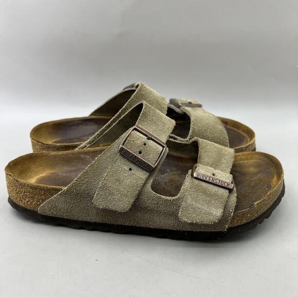 Birkenstock Arizona Soft Footbed Sandals Women Size 8 Gray Suede Buckle Shoes - Picture 1 of 8